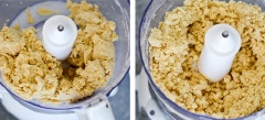 Thêm 4 muỗng canh nước ép táo rồi xay 2-3 lần. Tiếp tục thêm 4 muỗng canh nước táo nữa và xay 2-3 lần nữa để hỗn hợp mịn.