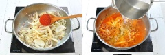 Nêm vào 1 muỗng ớt bột, nước tương và chế 1.5 lít nước vào nấu sôi. Sau đó cho mì ramen, gói gia vị vào đun sôi 4 phút. sau dùng thêm đầu hành và trứng gà vào trộn đều là xong nha.