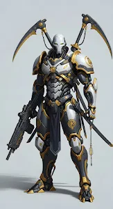 Gold and White Cyber Samurai Mech Warrior Concept Art