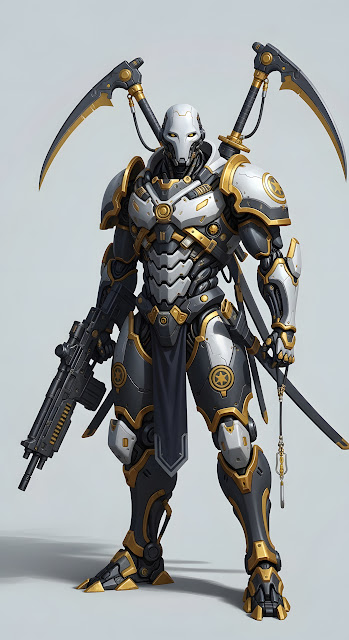 Gold and White Cyber Samurai Mech Warrior Concept Art - Free mobile Wallpaper