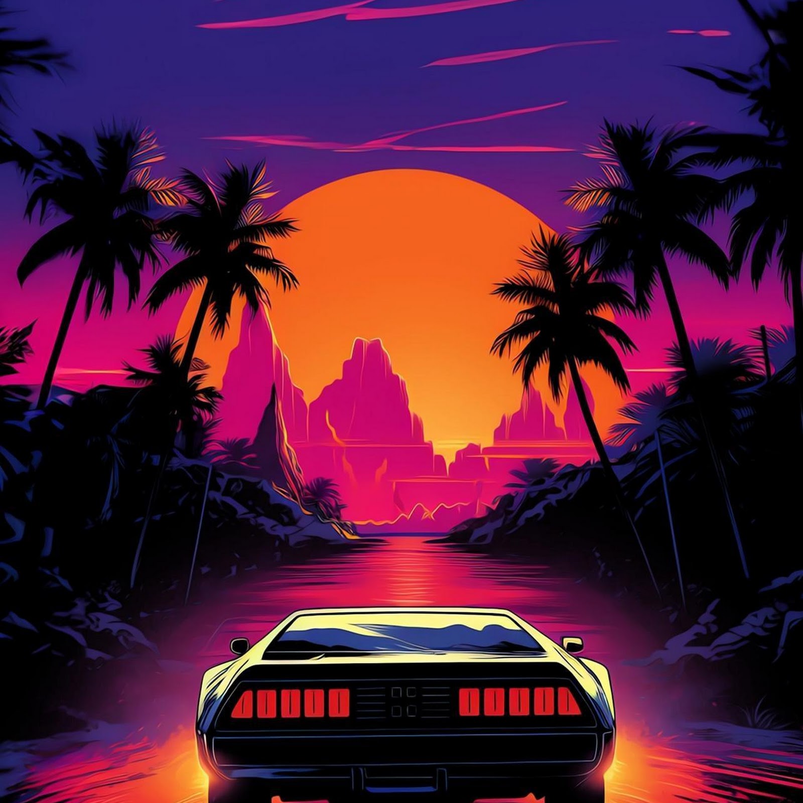 Download Retro Sports Car Toward Sunset Full HD iPhone