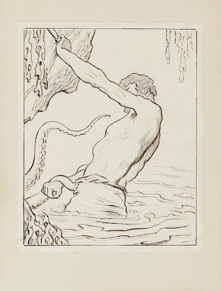 Gilliatt et la pieuvre  dessin pour la vignette de couverture 1920 1921