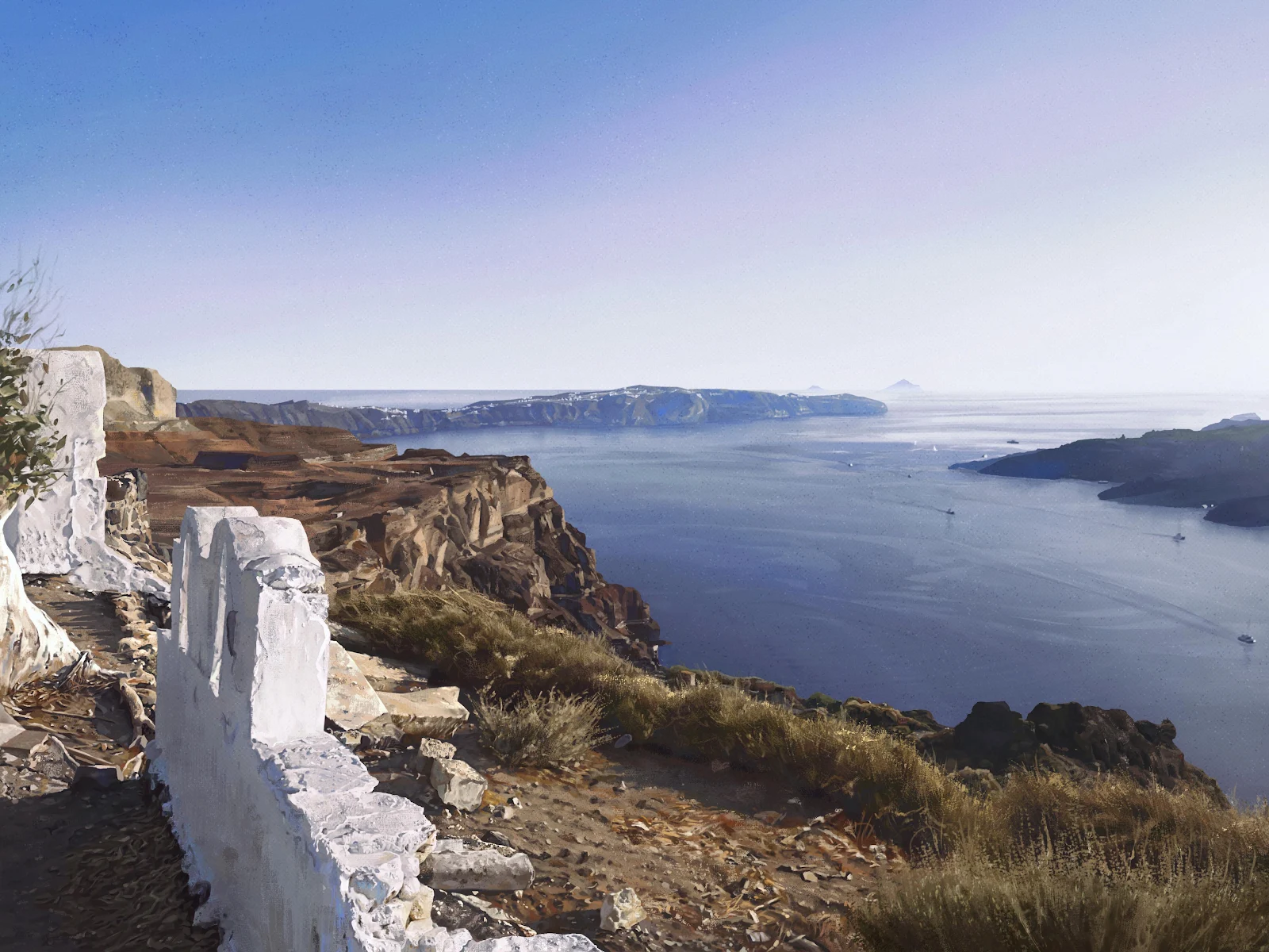 Scenic Santorini Cliffside Sea View - Landscape Photography 4K Wallpaper (3840x2880)