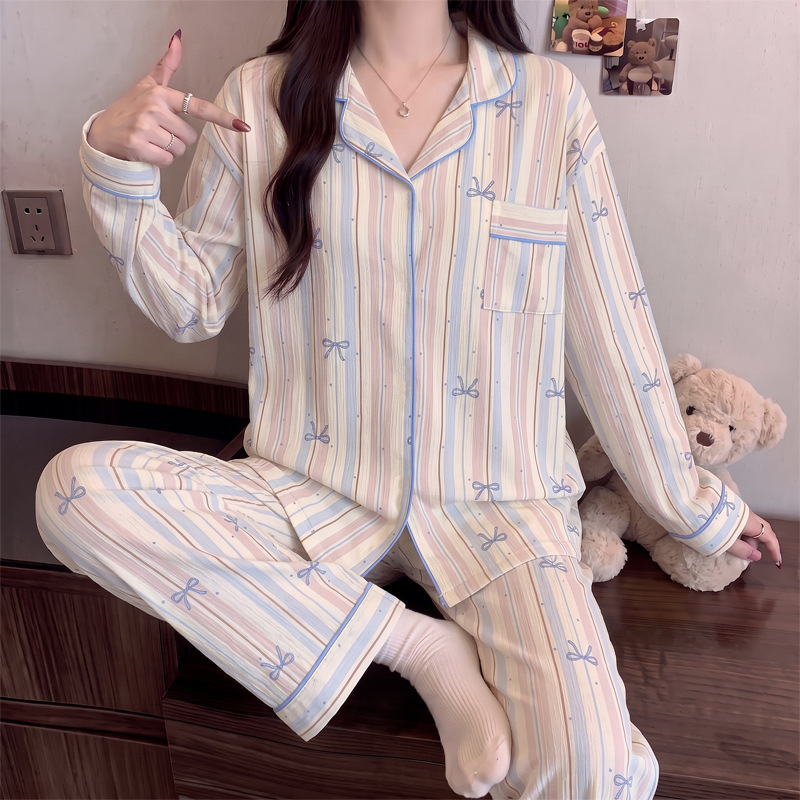 Ladies' Pajama Set, Long Sleeve, Button Down with Reindeer Print