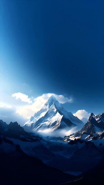 Majestic Snowy Mountain Peak Under Deep Blue Sky - Free mobile Wallpaper