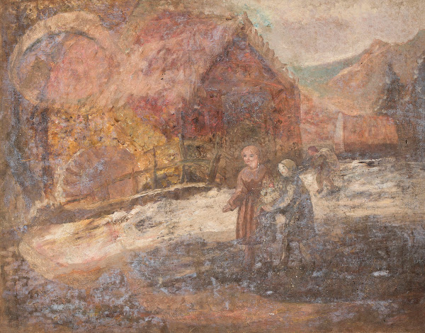 Two little girls against the background of a landscape 1918