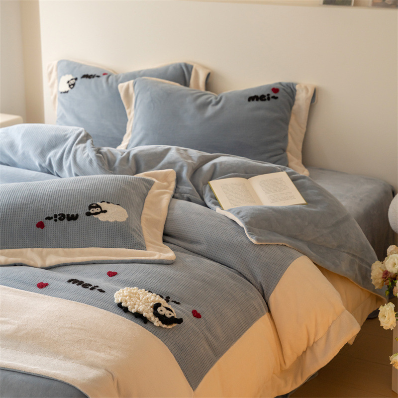 Milk Fiber Fleece Bedding Set, Waffle Structure, 4-Piece