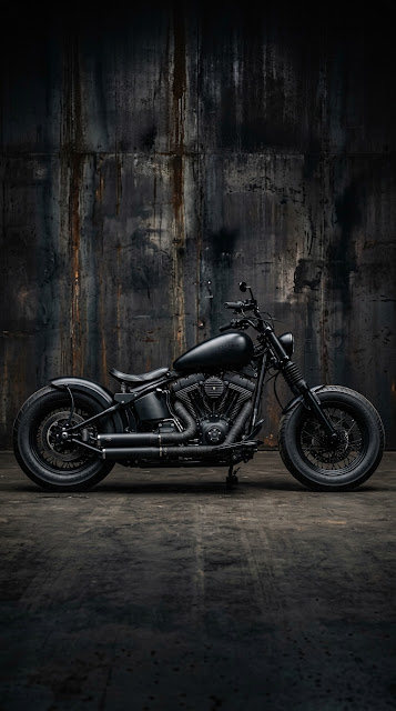 Minimalist Matte Black Custom Cruiser Motorcycle - Free mobile Wallpaper