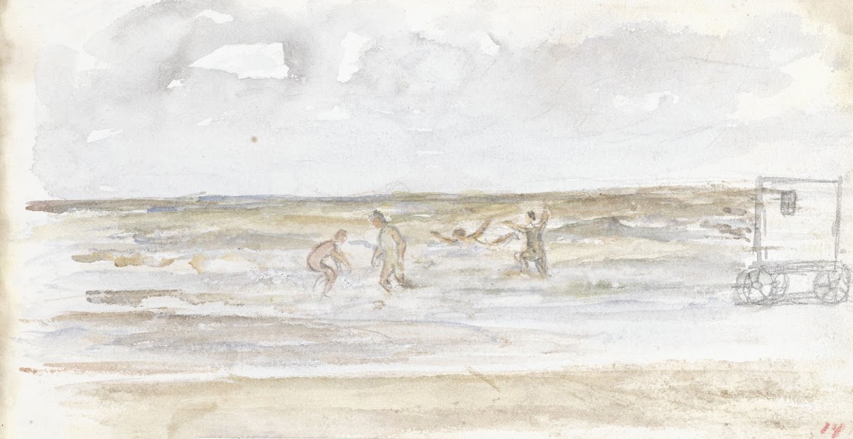 Baders in zee en een strandkoets 1834   1911