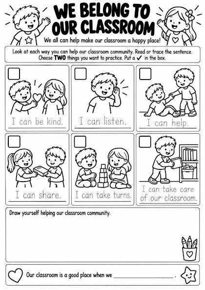 We Belong to Our Classroom Worksheet