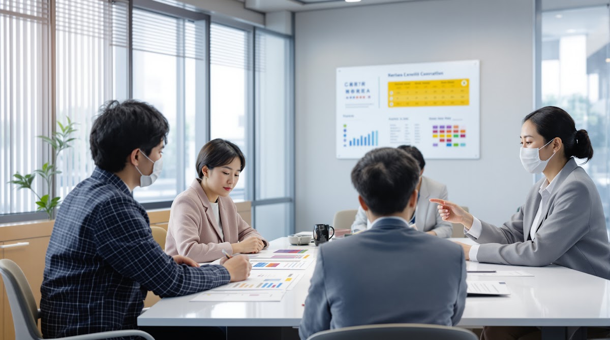2025년 국가유공자 등급 제도에 따라 다양한 등급별 국가유공자들이 상담을 받고, 혜택 안내 자료와 함께 등급 판정표를 확인하는 모습. 현대적인 정부 기관의 상담실에서 실제 국가유공자와 가족, <strong>변호사</strong>가 함께 등급 기준에 대해 논의하며 최신 제도 변경사항을 꼼꼼히 살피는 장면