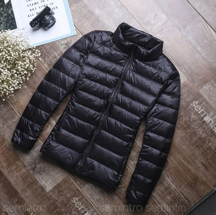 Short Women's Down Jacket, White Duck Down Filling, Stand-Up Collar