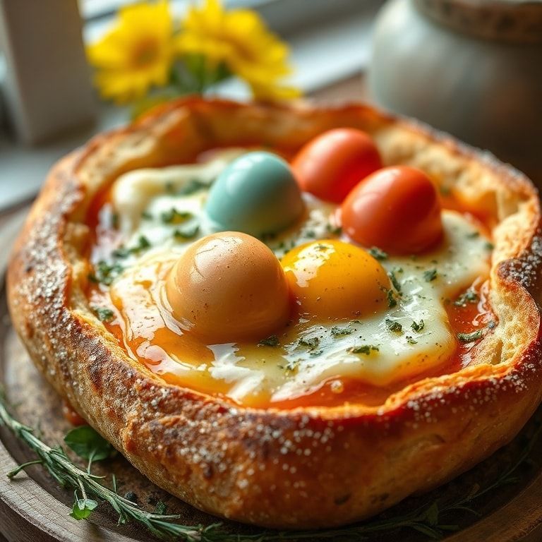 Traditional Italian Easter Bread with Colorful Eggs Delight: Easy Homemade Celebration Bread