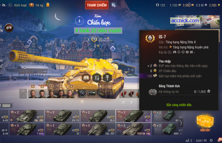 Bán acc World of Tanks với 26 xe trong gara, sở hữu 5 tank 1...