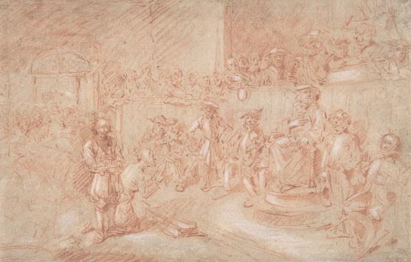 Two Men Before a Judge in a Crowded Courtroom late 17th century
