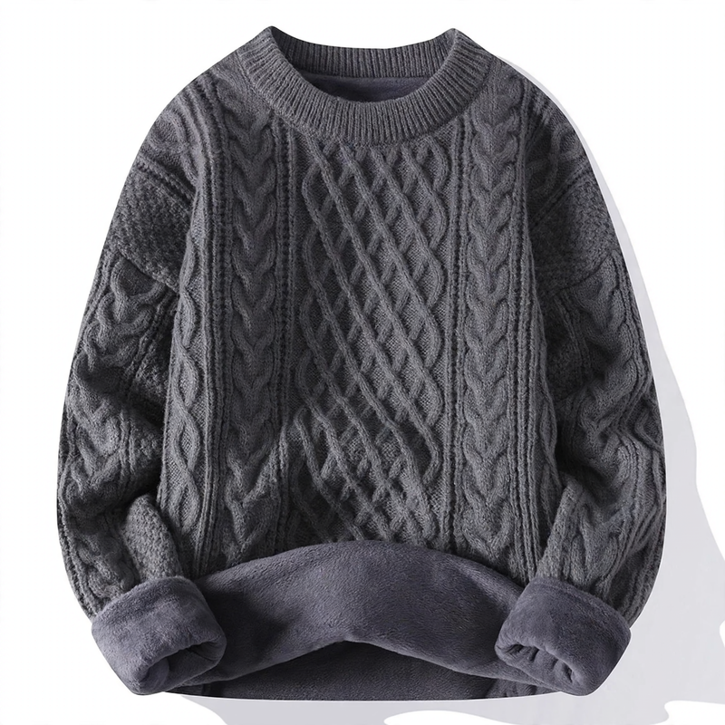 Lined knit sweater with cable pattern