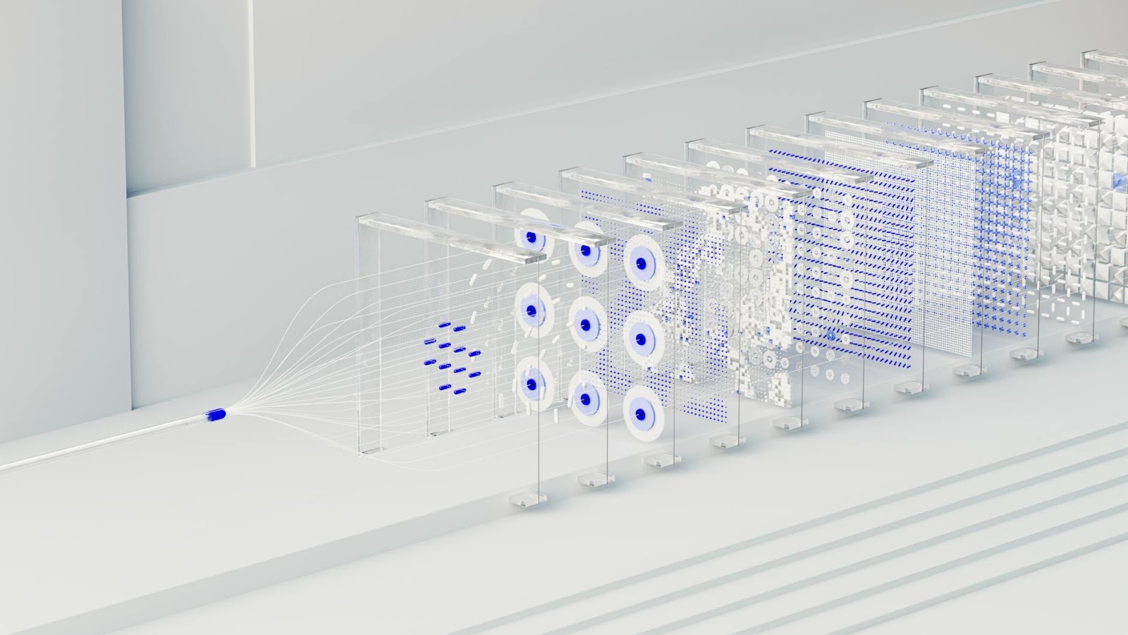 Conceptual image of Generative AI systems optimizing and expanding complex data processing, fueling AI market growth.