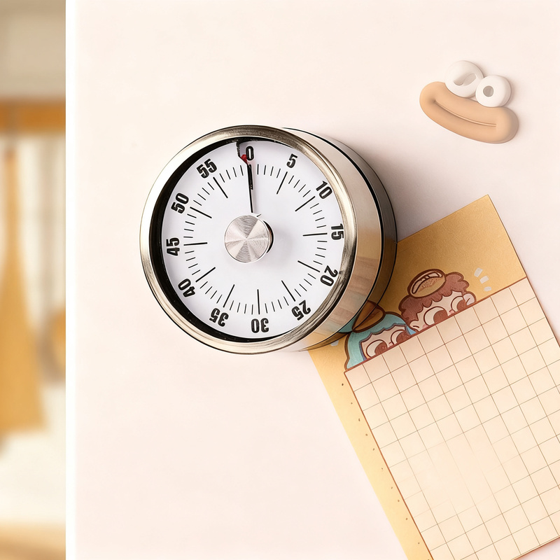 Mechanical kitchen timer with magnetic holder