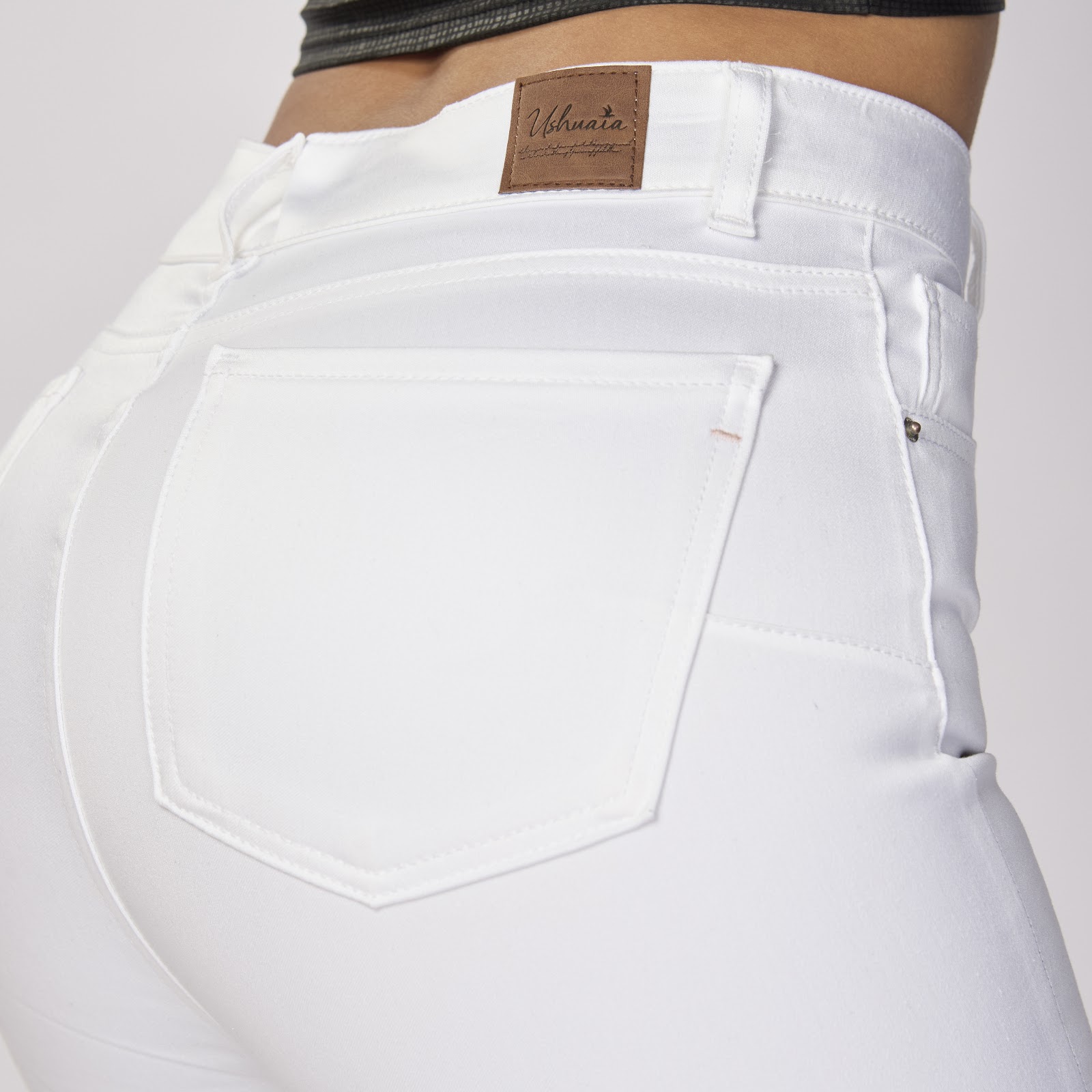 Pantalón skinny tiro alto en drill stretch blanco - Vista 5