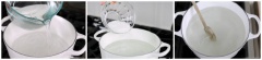 Chuẩn bị nước muối ngâm: Chế 1 lít nước vào nồi, đổ 50g muối vào, đem nấu trên lửa vừa đến khi thấy nước ấm lên và muối tan hết là có thể tắt bếp rồi đó. Nhấc nồi xuống để nguội hoàn toàn.