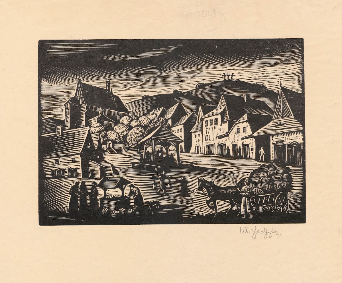 Rynek w Kazimierzu z furą zboża 1928