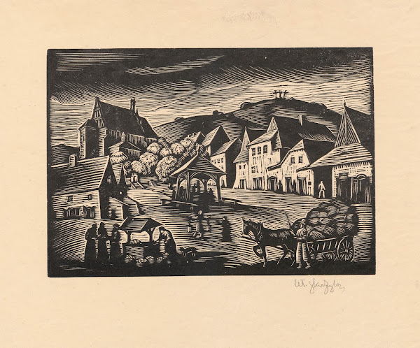Rynek w Kazimierzu z furą zboża 1928