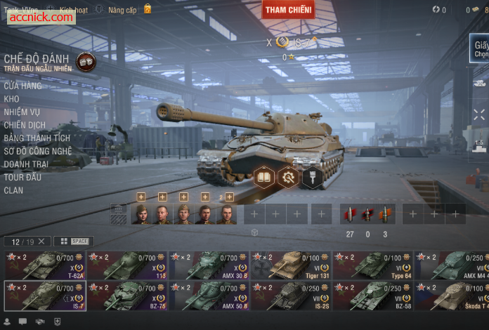 Acc có sẵn 6 tank cấp X: T-62A, IS-7, BZ-75, 113, AMX 50 B,...