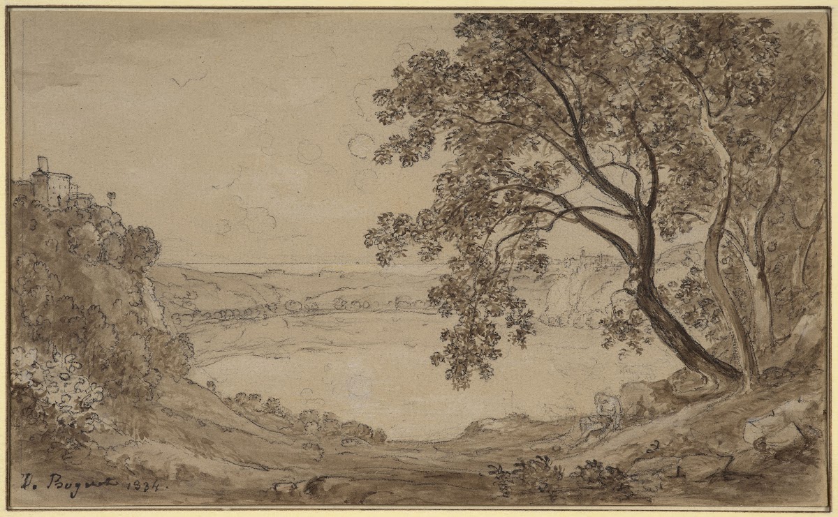 Figure on the edge of lake Nemi 1834