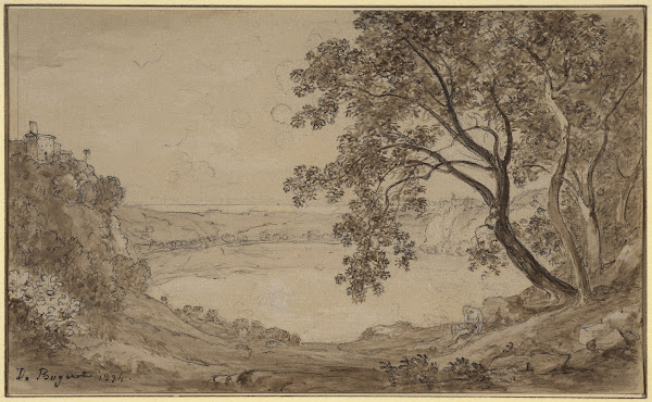 Figure on the edge of lake Nemi 1834