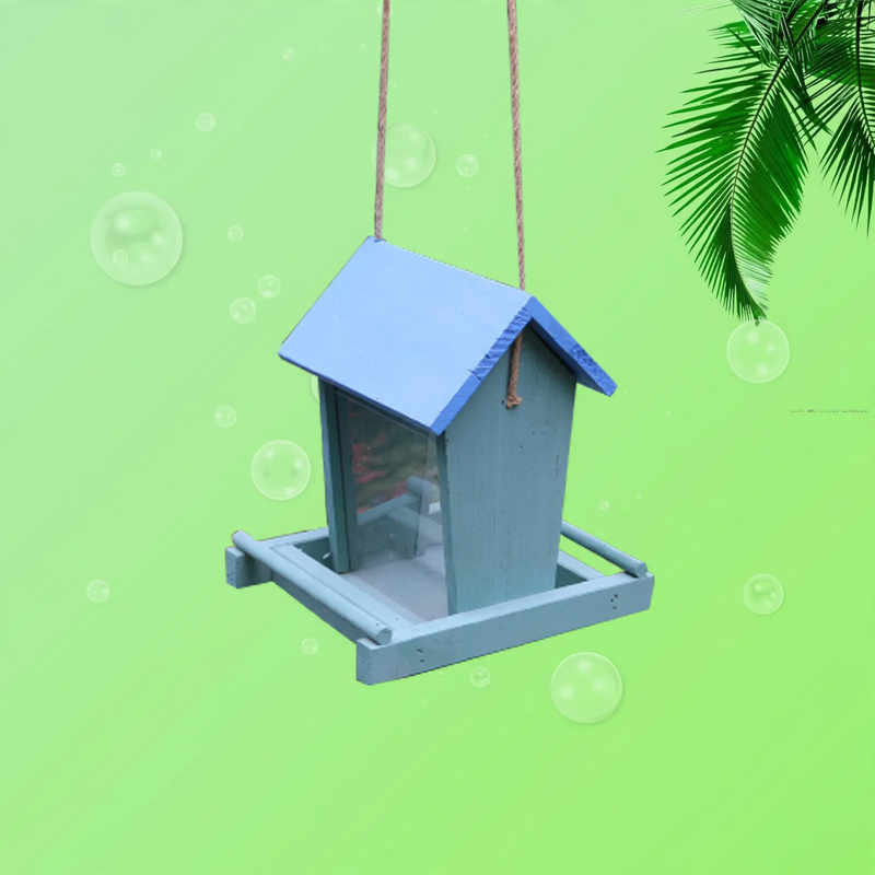 Hanging wooden bird feeder