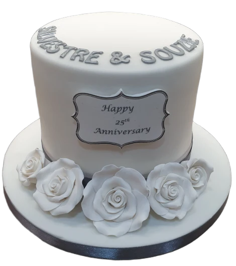 White and Silver 25th Anniversary Cake CB-NC470