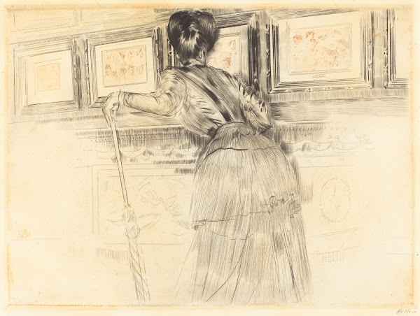 In Front of the Watteaus in the Louvre circa 1895