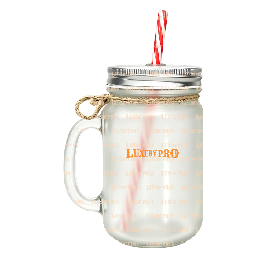 AOP Mason Jar With Handle & Straw