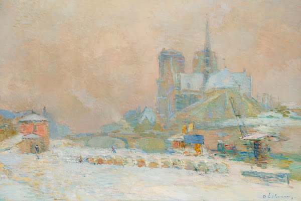 Notre Dame de Paris vue du Quai de la Tournelle effet de neige