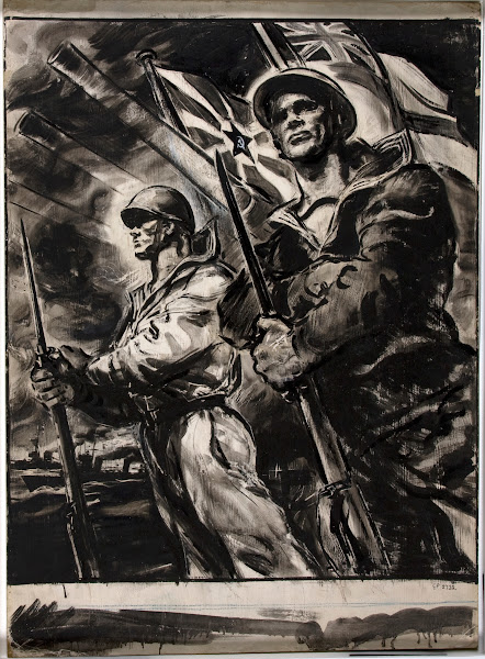 British sailor and Russian sailor with bayonetted rifles between 1939 and 1946