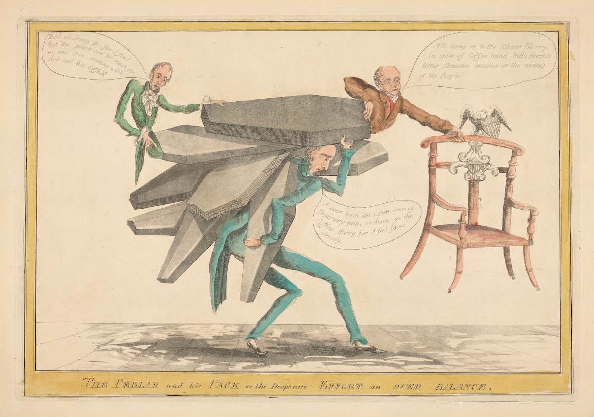 The pedlar and his pack or the desperate effort an over balance 1828