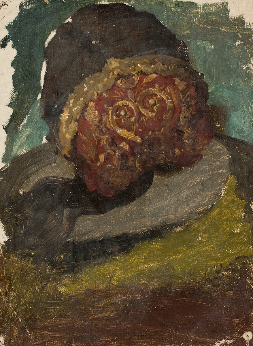 Womans head in a cap back view study for the painting Defence of Olsztyn by Karl