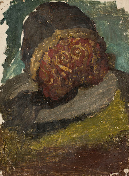 Womans head in a cap back view study for the painting Defence of Olsztyn by Karl