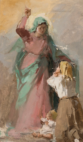Virgin Mary appearing before a peasant woman study 1910