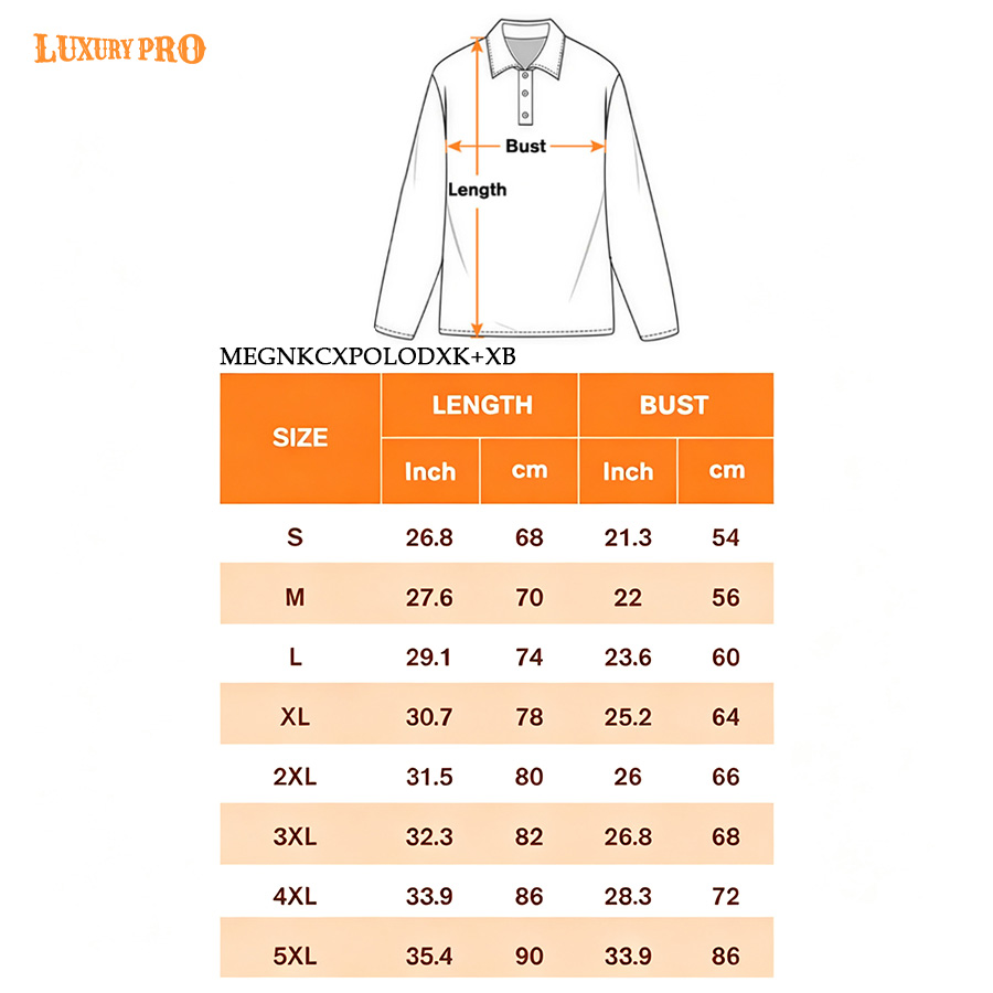 MEG Button Long‑Sleeve Polo Shirt with Cuffs & Hem