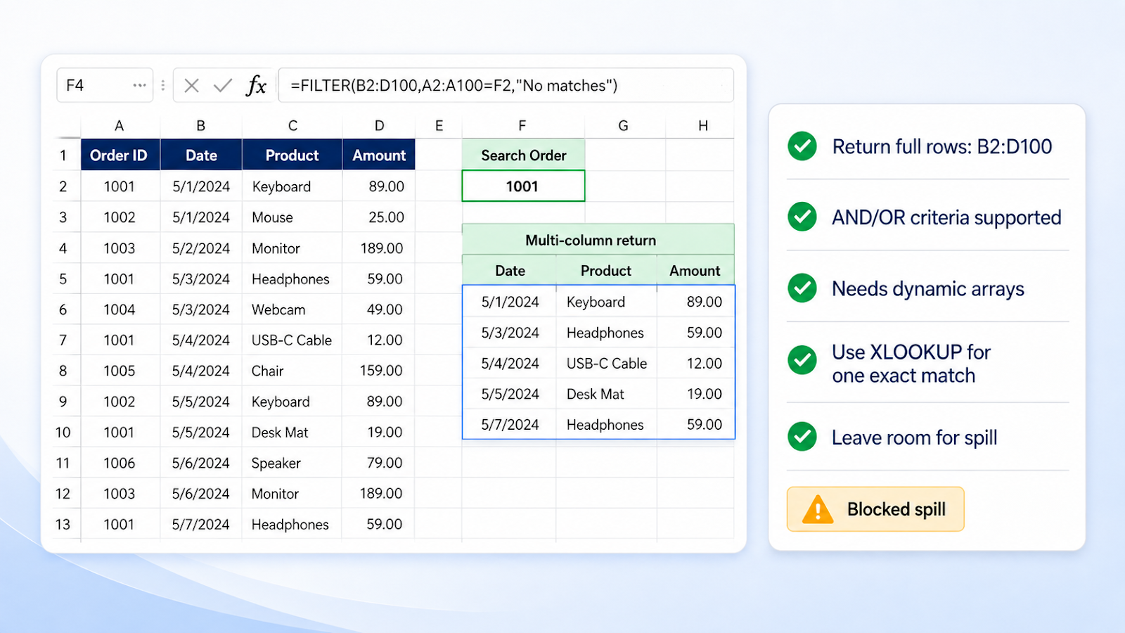 XLOOKUP Multiple Results with FILTER worked example