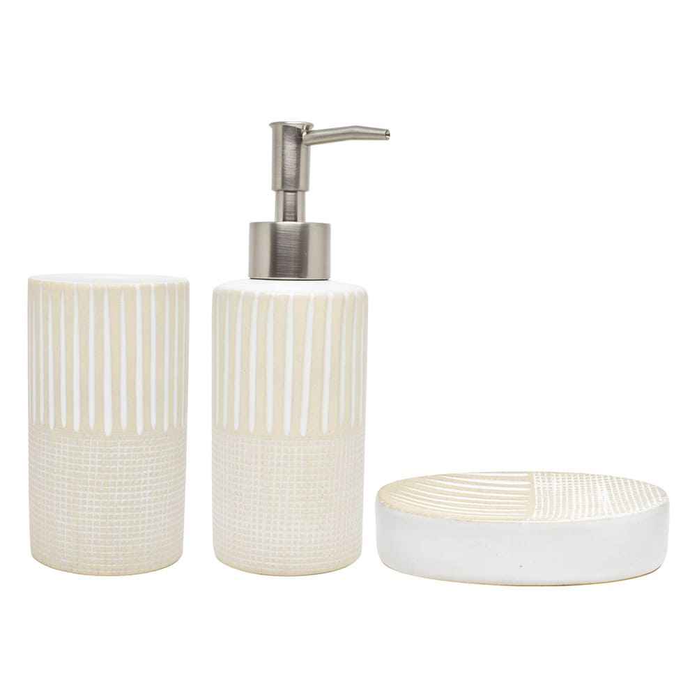 Set de baño de cerámica Zonana™ con diseño geométrico, 3 piezas