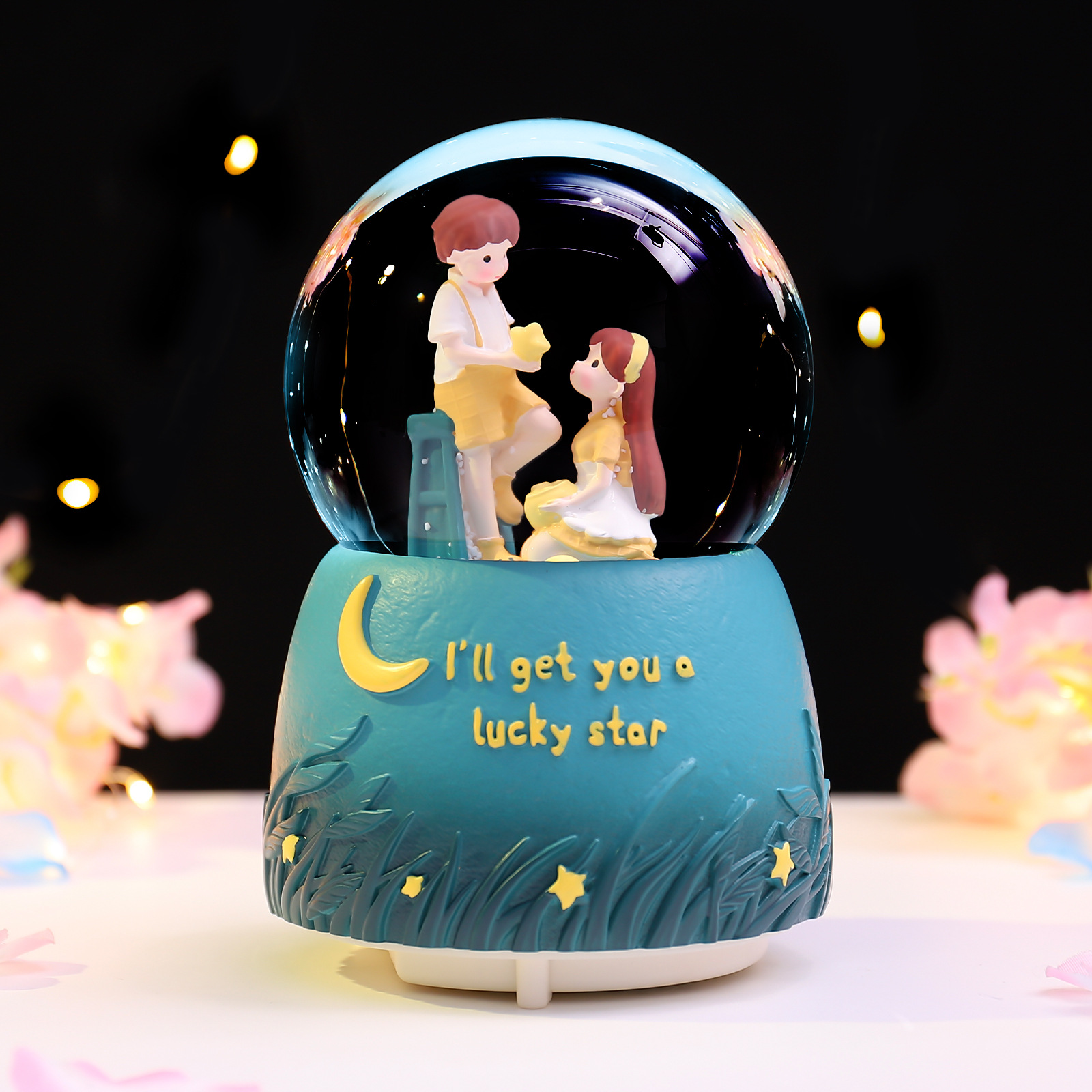 Enchanting snow globe with music and light