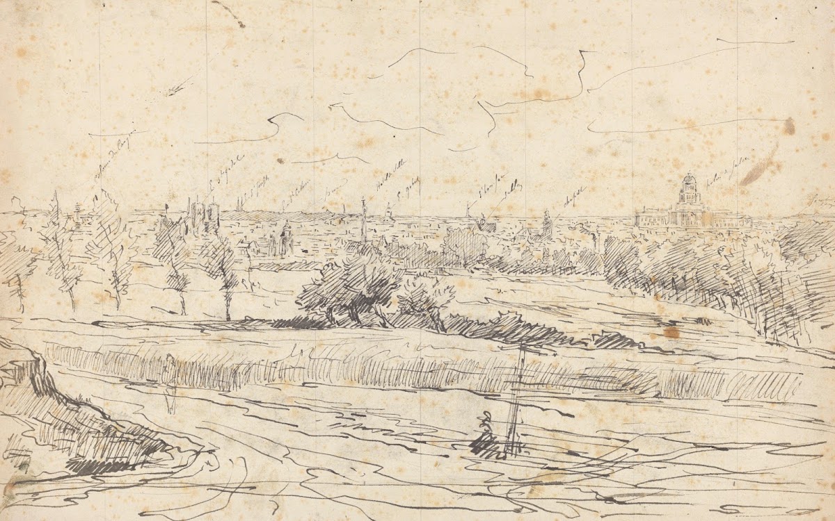 Panorama de Bruxelles avec localisation des principaux édifices publics et relig