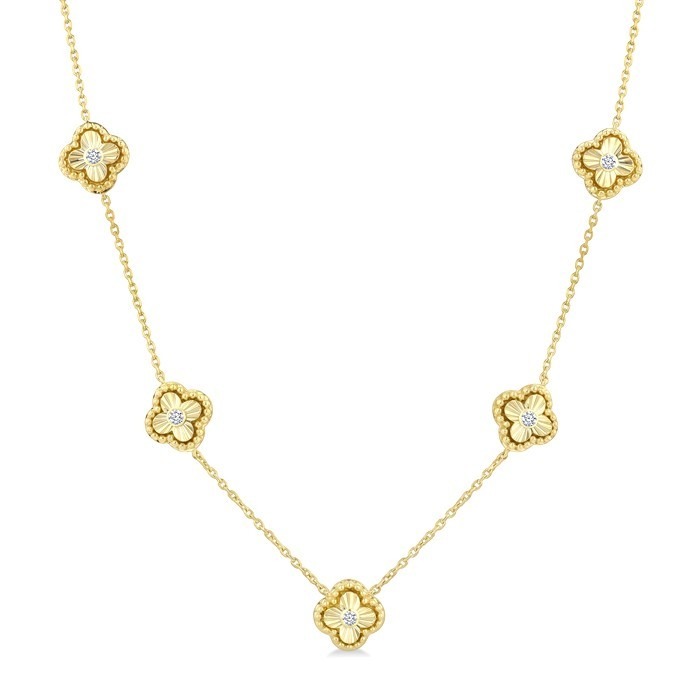 Clover Fluted Diamond Station Fashion Necklace