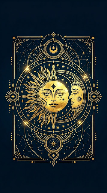 Celestial Gold Sun Moon Tarot Style Wallpaper - Free mobile Wallpaper