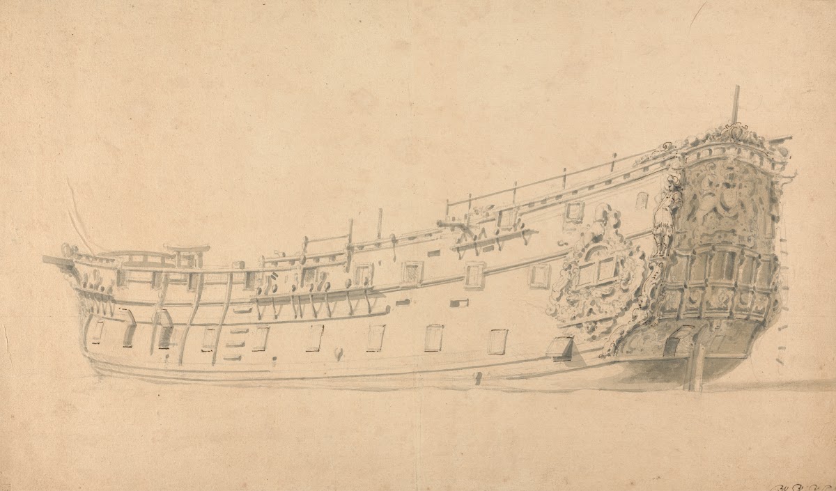 An English Man of War Port View from the Stern ca 1675