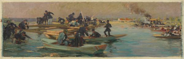 Manœuvre de pontonniers sur la Marne