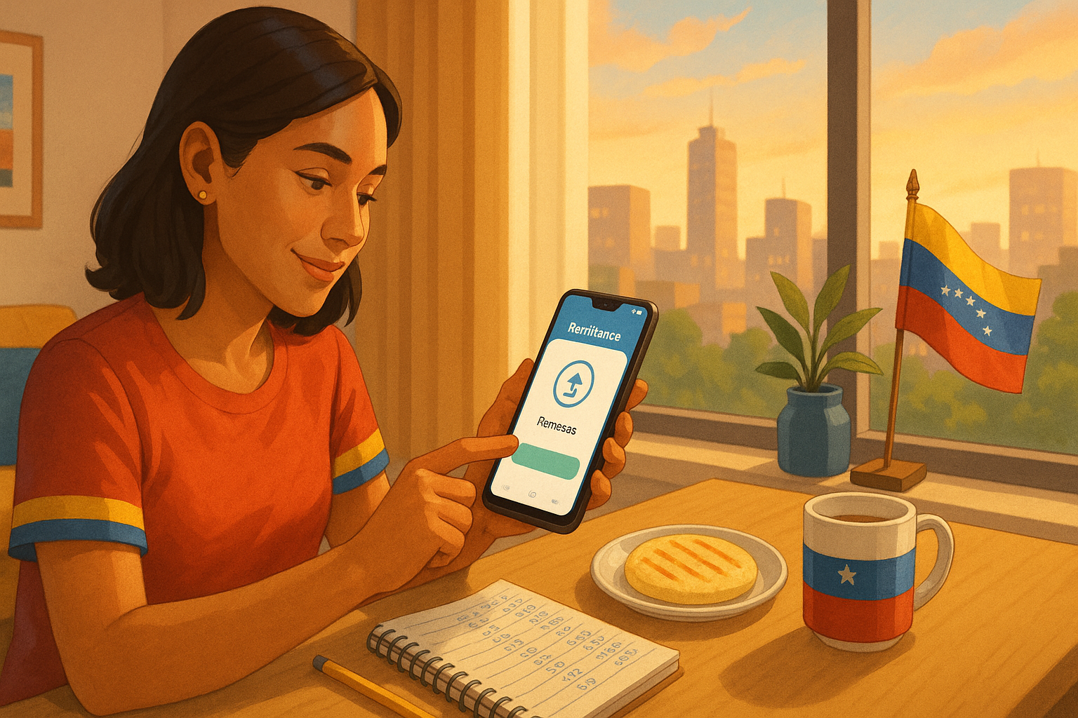 Familia venezolana recibiendo remesa en el exterior con tipo de cambio y comisiones claras