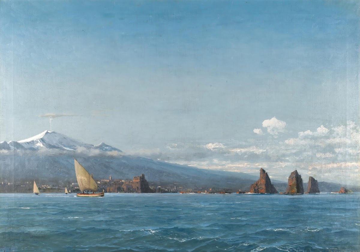 Sailing Boats Before Mount Etna